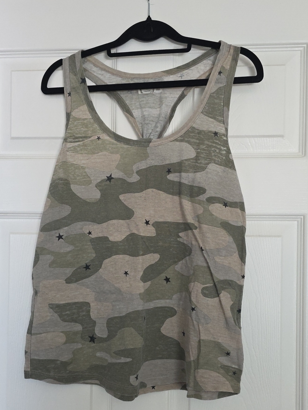 Women's Camo Star Print Racerback Tank Top - Olive/Beige